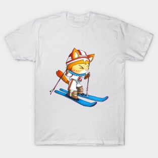 Cute Skiing Anime Fox T-Shirt